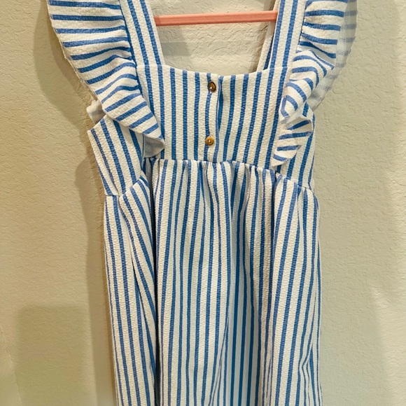 Zara Girls Blue White Stripe 4-5 Years Ruffle Shoulder Cotton Smock Dress - Picture 5 of 6